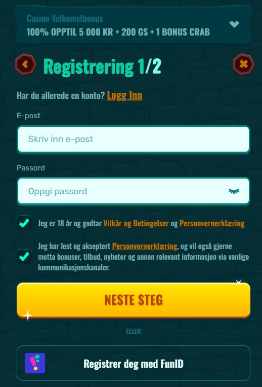 Spinanga Casino Registration process step 1 Spinanga Casino Registration process step 1